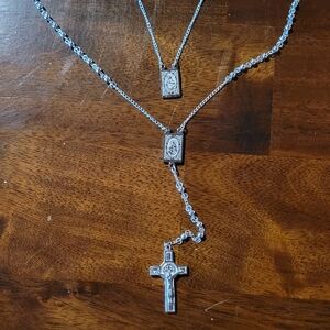 SteelTime Religious Rosary Necklace with Crucifix